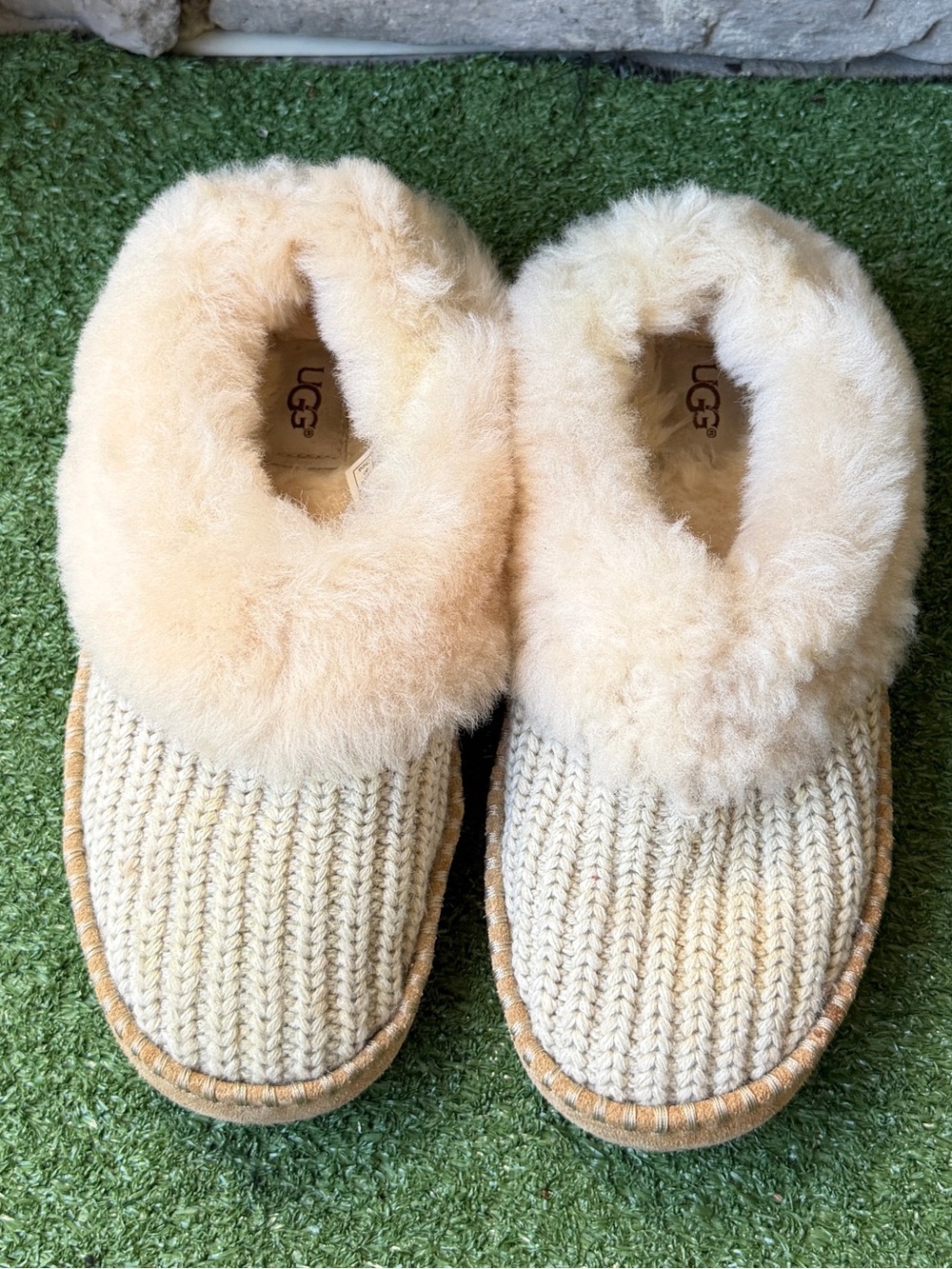 UGG Cozy Knit Cream Sheepskin Women’s Slippers